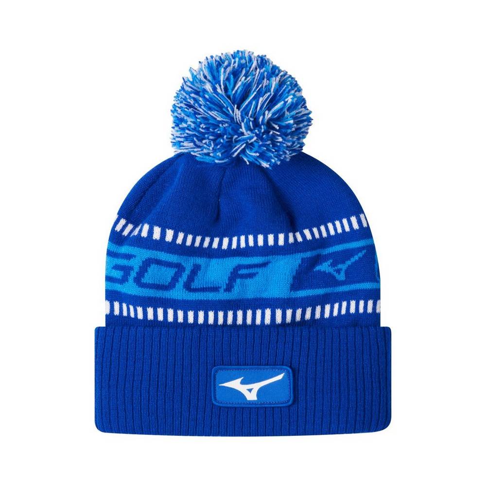 Mizuno Tour Knit Pom Téli Férfi Kalapok Kék/Fehér AQG734591